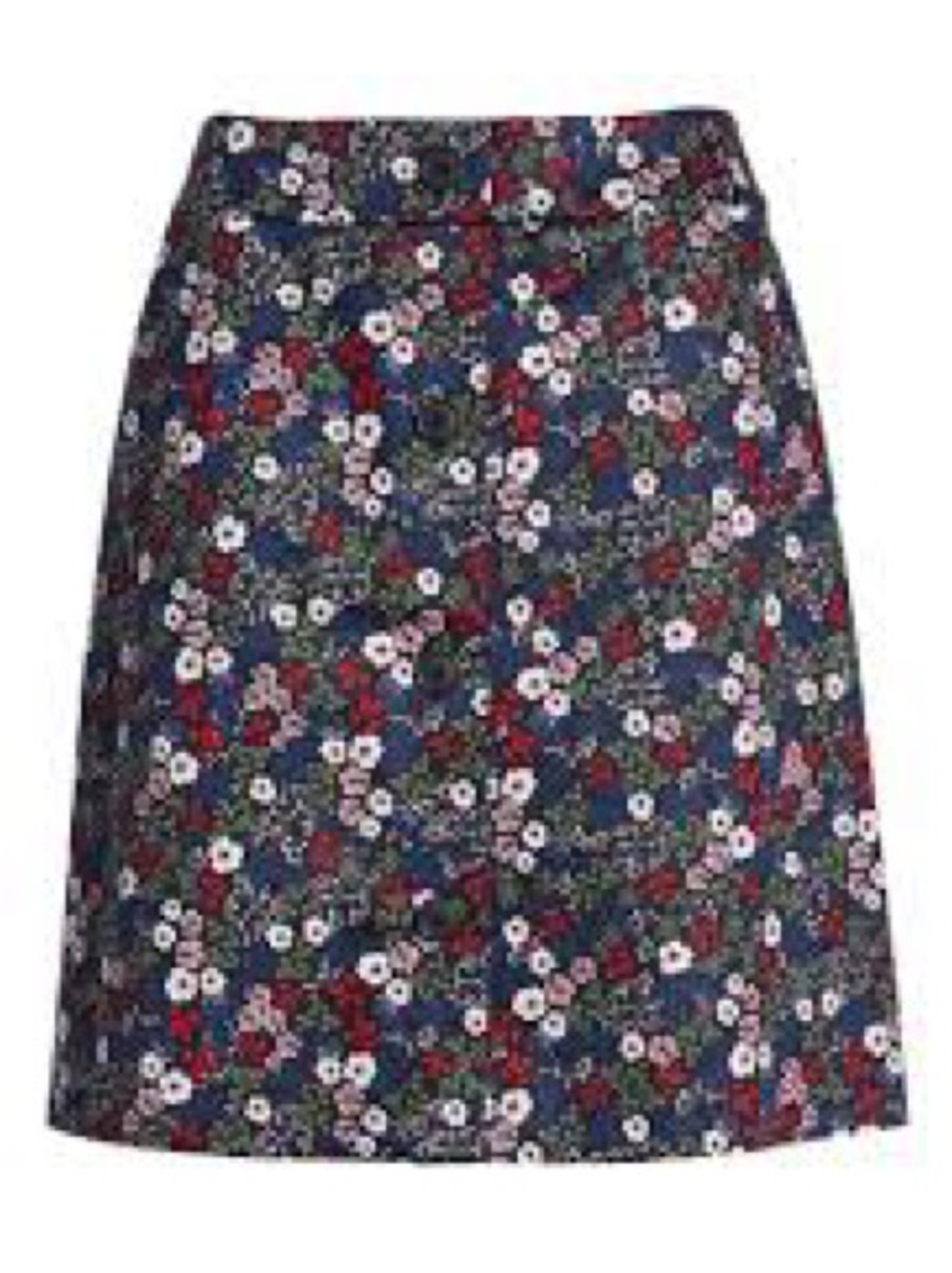 1901 Navy Floral A-Line Skirt with Red and White Accents